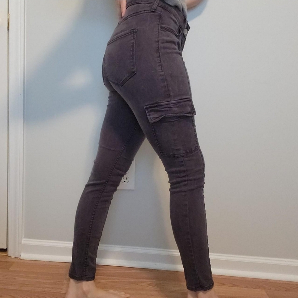 Charcoal High Waist Cargo Pants